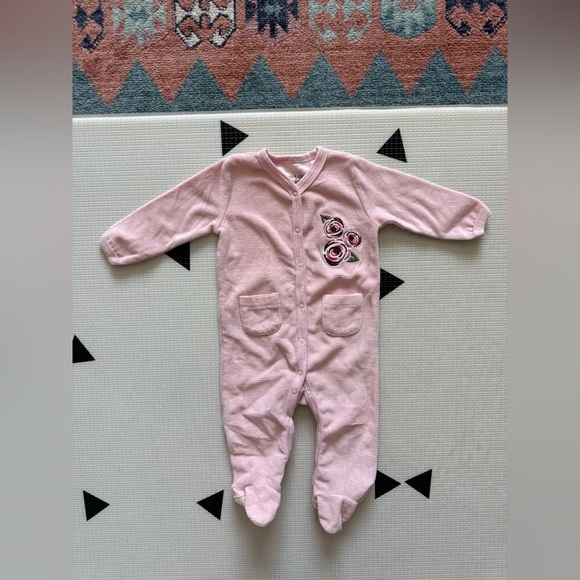 Chick Pea|Baby girl corduroy Pink long sleeve footsie pajamas w Floral Design••• - Picture 3 of 5